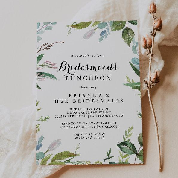 Greenery Calligraphy Bridesmaids Luncheon Shower Invitations