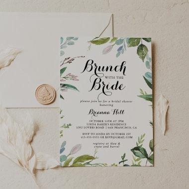 Greenery Calligraphy Brunch with the Bride Shower Invitations