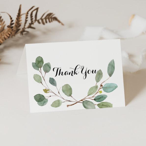 Greenery Calligraphy Folded Wedding Thank You