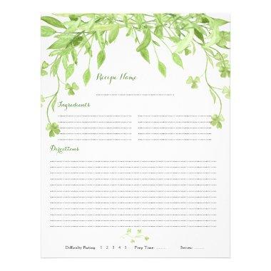 Greenery Clover Floral Binder Recipe Inserts Flyer