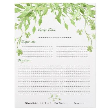 Greenery Clover Floral Binder Recipe Inserts Flyer