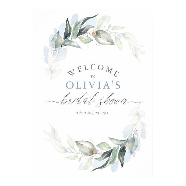 Greenery Dusty Blue Elegant  Poster