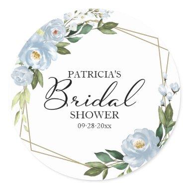 Greenery Dusty Blue Floral Geometric  Classic Round Sticker