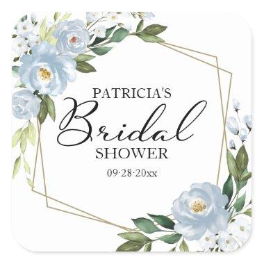 Greenery Dusty Blue Floral Geometric Bridal Shower Square Sticker