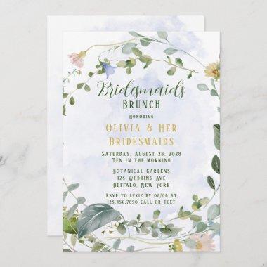 Greenery Dusty Blue Wildflower Bridesmaids Brunch Invitations