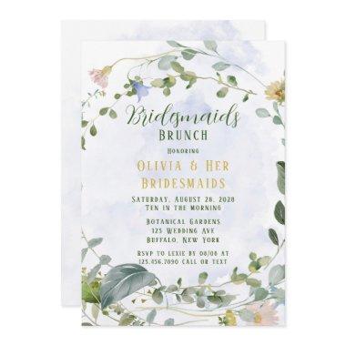 Greenery Dusty Blue Wildflower Bridesmaids Brunch Invitations