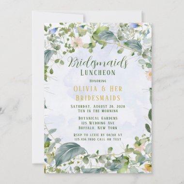 Greenery Dusty Blue Wildflowers Bridesmaids Lunch Invitations
