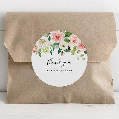 Greenery Elegant Floral Thank You Favor Classic Round Sticker