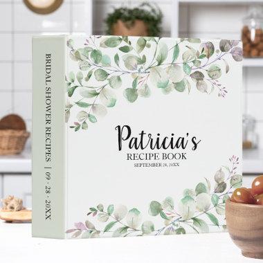 Greenery Eucalyptus Bridal Shower Recipe Book 3 Ring Binder