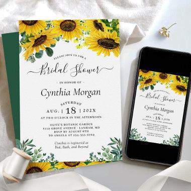 Greenery Eucalyptus Bright Sunflower Bridal Shower Invitations