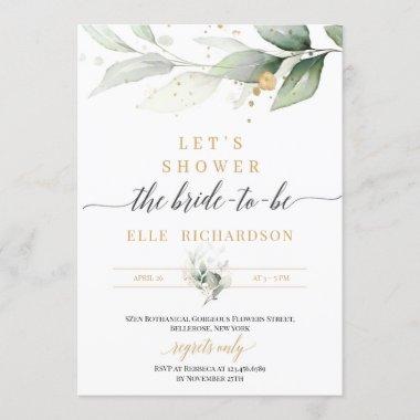 Greenery eucalyptus gold bride-to-be bridal shower Invitations