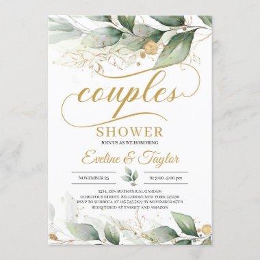 Greenery eucalyptus gold floral couples shower Invitations