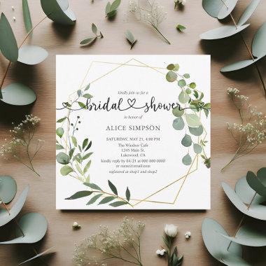 Greenery Eucalyptus Heart Script Bridal Shower Invitations