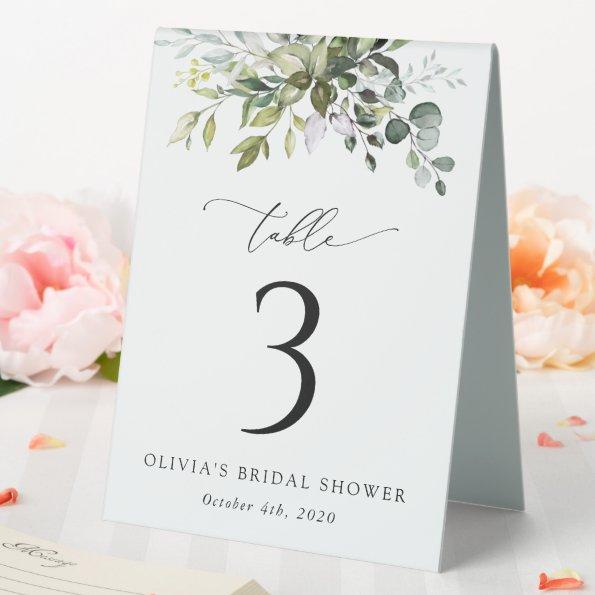 Greenery, Eucalyptus Leaves, Boho, Table Numbers Table Tent Sign