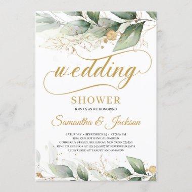 Greenery eucalyptus leaves gold wedding shower Invitations