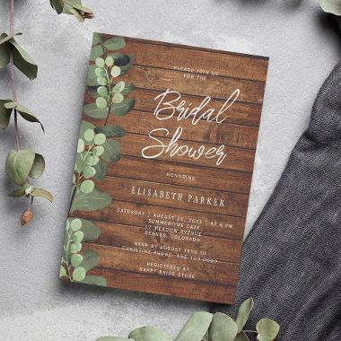 Greenery eucalyptus rustic wood bridal shower Invitations