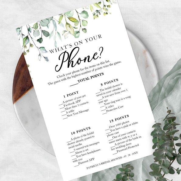 Greenery Eucalyptus What's On Your Phone Flyer