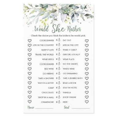 Greenery Eucalyptus Would She Rather Bridal Game Flyer