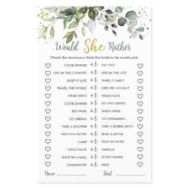 Greenery Eucalyptus Would She Rather Bridal Game Flyer