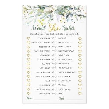 Greenery Eucalyptus Would She Rather Bridal Game Flyer