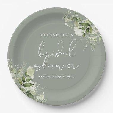 Greenery Floral Elegant Sage Green  Paper Plates