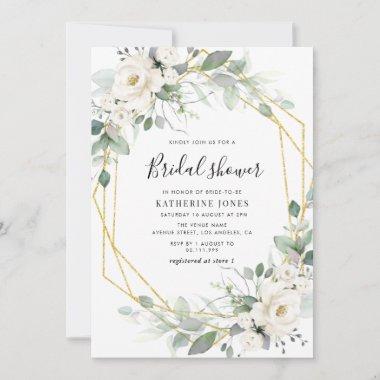 greenery floral frame bridal shower Invitations