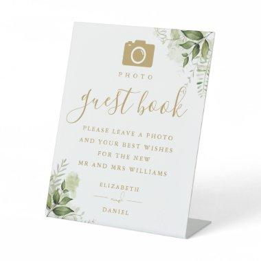 Greenery Floral Gold Photo Guest Book Wedding Pedestal Sign
