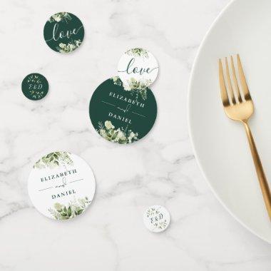 Greenery Floral Monogram Emerald Wedding Confetti