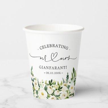 Greenery Floral Mr and Mrs Heart Script Wedding Paper Cups