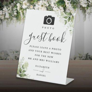 Greenery Floral Photo Guest Book Wedding Pedestal Sign