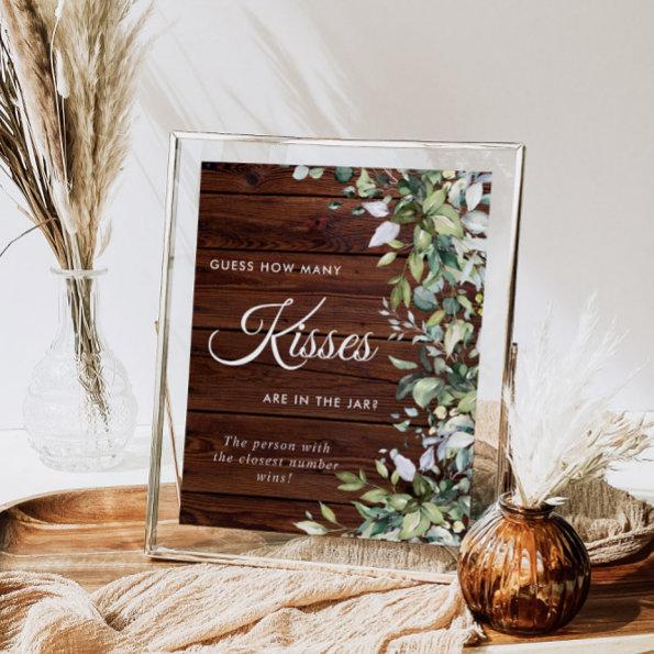 Greenery Floral Rustic Wood How Many Kisses Sign