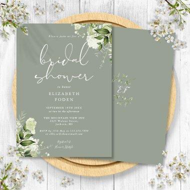 Greenery Floral Sage Green Bridal Shower Invitations