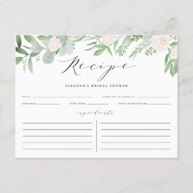 Greenery Florals Gray Bridal Shower Recipe Invitations