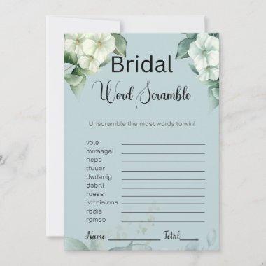 Greenery & Flowers Bridal Blue Word Scramble Game Invitations