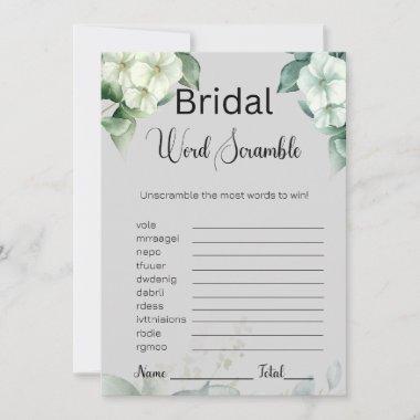 Greenery & Flowers Bridal Gray Word Scramble Game Invitations