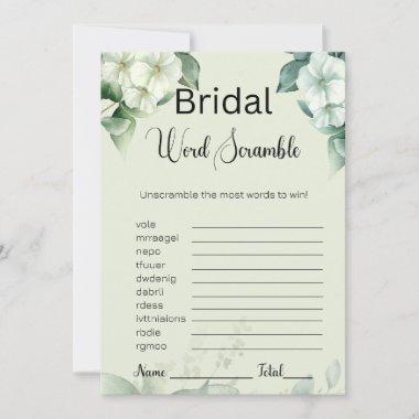 Greenery & Flowers Bridal Green Word Scramble Game Invitations