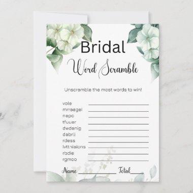 Greenery & Flowers Bridal White Word Scramble Game Invitations