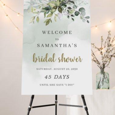 Greenery foliage boho bridal shower countdown sign
