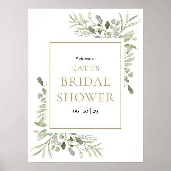 Greenery Foliage Gold Bridal Shower Welcome Poster