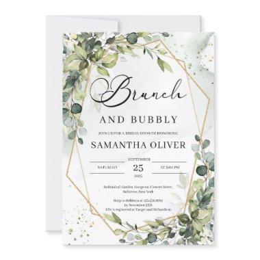 Greenery foliage gold geometric brunch and bubbly Invitations