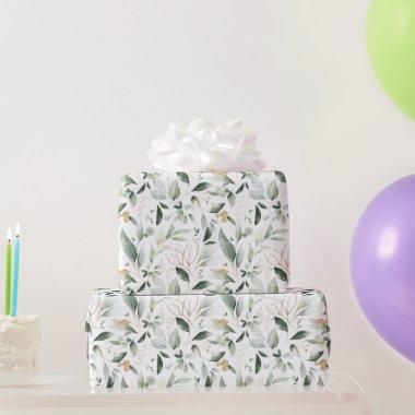 Greenery Foliage Gold Leaves Wrapping Paper