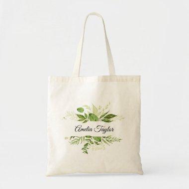 Greenery foliage leaves personalzied bridesmaid tote bag