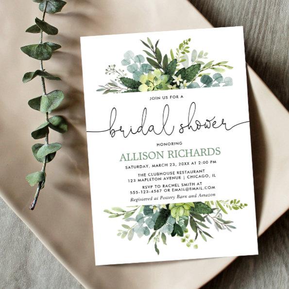 Greenery foliage modern bridal shower Invitations