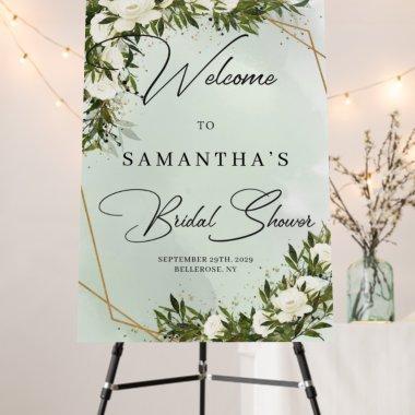 Greenery foliage white roses gold bridal shower foam board