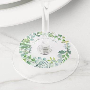 Greenery Foliage Wreath Personalized Bridal Shower Wine Glass Tag