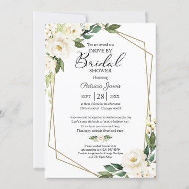 Greenery Geometric Floral Drive By Bridal Shower Invitations