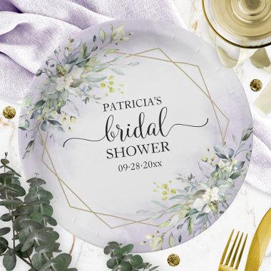 Greenery Geometric Purple Lavender Bridal Shower Paper Plates