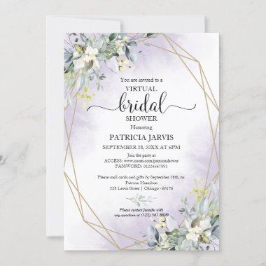 Greenery Geometric Virtual Purple Bridal Shower Invitations