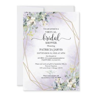 Greenery Geometric Virtual Purple Bridal Shower Invitations