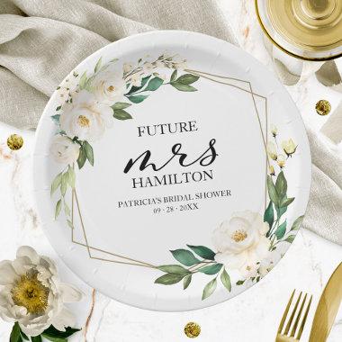Greenery Geometric White Floral Bridal Shower Paper Plates